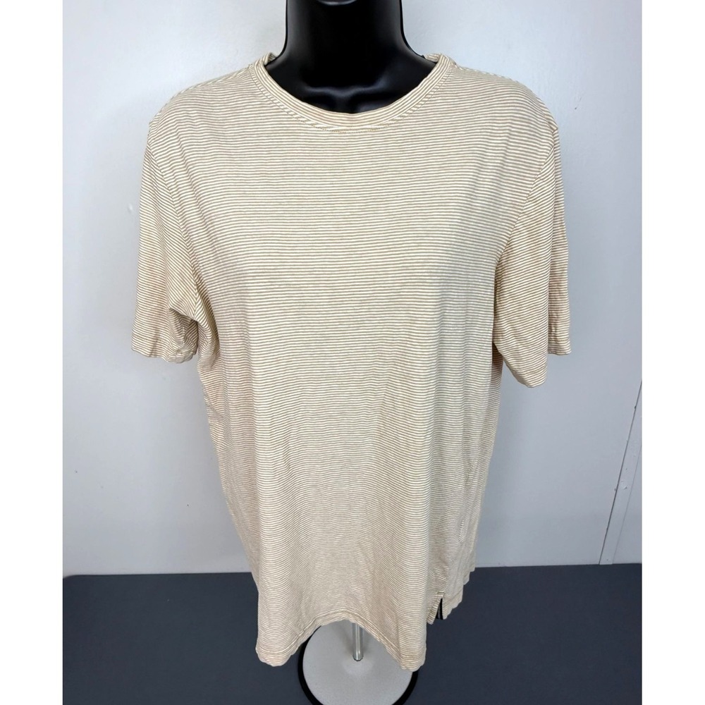 Crosby & Howard Khaki White Shirt Medium Striped Women's Crew Neck
